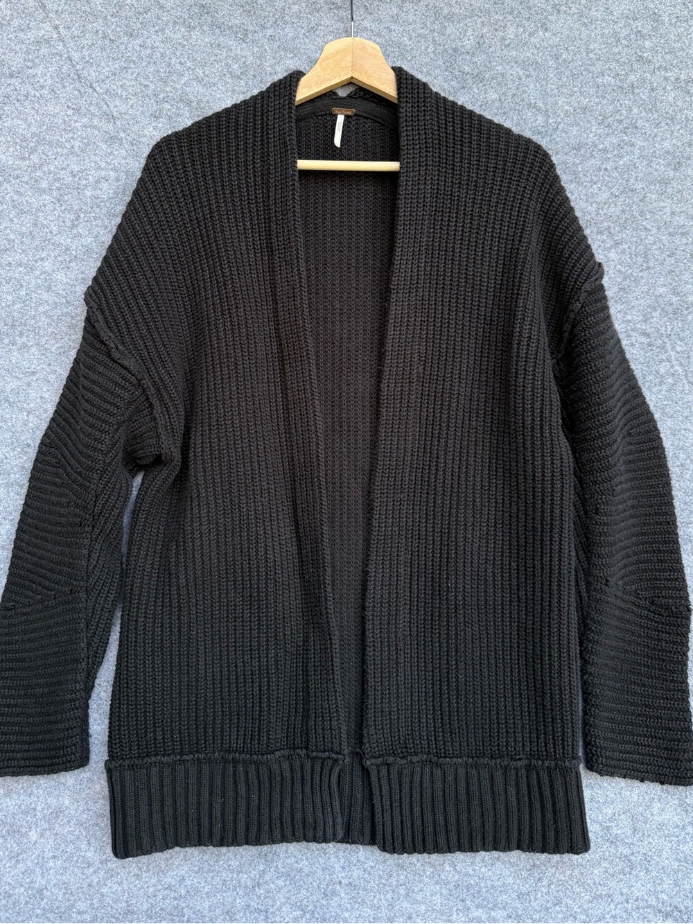 Free People Black Chunky Knit Open-Front Cardigan – Size S